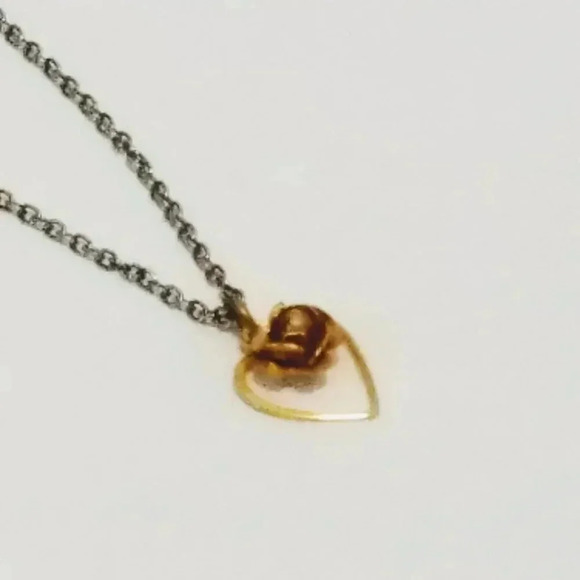 Heart Flower Chain Link Necklace 16" - Picture 3 of 4